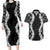Hawaii Aloha Plumeria Lei Black Palaka Couples Matching Long Sleeve Bodycon Dress and Hawaiian Shirt - Polynesian Pride