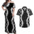 Hawaii Aloha Plumeria Lei Black Palaka Couples Matching Off Shoulder Maxi Dress and Hawaiian Shirt - Polynesian Pride