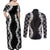 Hawaii Aloha Plumeria Lei Black Palaka Couples Matching Off Shoulder Maxi Dress and Long Sleeve Button Shirt - Polynesian Pride