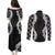 Hawaii Aloha Plumeria Lei Black Palaka Couples Matching Puletasi and Long Sleeve Button Shirt - Polynesian Pride