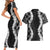 Hawaii Aloha Plumeria Lei Black Palaka Couples Matching Short Sleeve Bodycon Dress and Hawaiian Shirt - Polynesian Pride