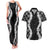 Hawaii Aloha Plumeria Lei Black Palaka Couples Matching Tank Maxi Dress and Hawaiian Shirt - Polynesian Pride