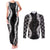 Hawaii Aloha Plumeria Lei Black Palaka Couples Matching Tank Maxi Dress and Long Sleeve Button Shirt - Polynesian Pride