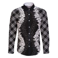 Hawaii Aloha Plumeria Lei Black Palaka Family Matching Long Sleeve Bodycon Dress and Hawaiian Shirt - Polynesian Pride