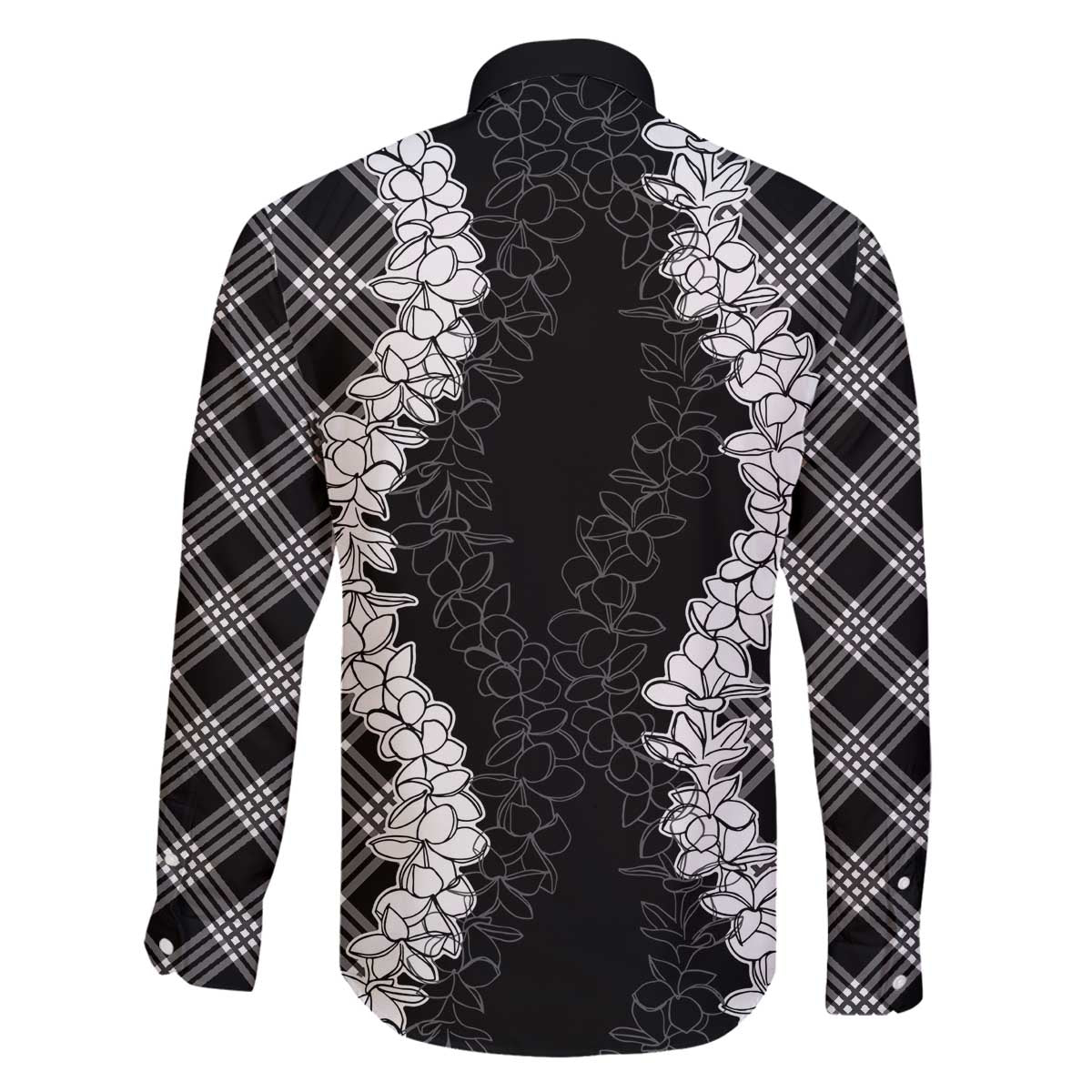 Hawaii Aloha Plumeria Lei Black Palaka Family Matching Off The Shoulder Long Sleeve Dress and Hawaiian Shirt - Polynesian Pride