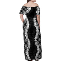 Hawaii Aloha Plumeria Lei Black Palaka Family Matching Off Shoulder Maxi Dress and Hawaiian Shirt - Polynesian Pride