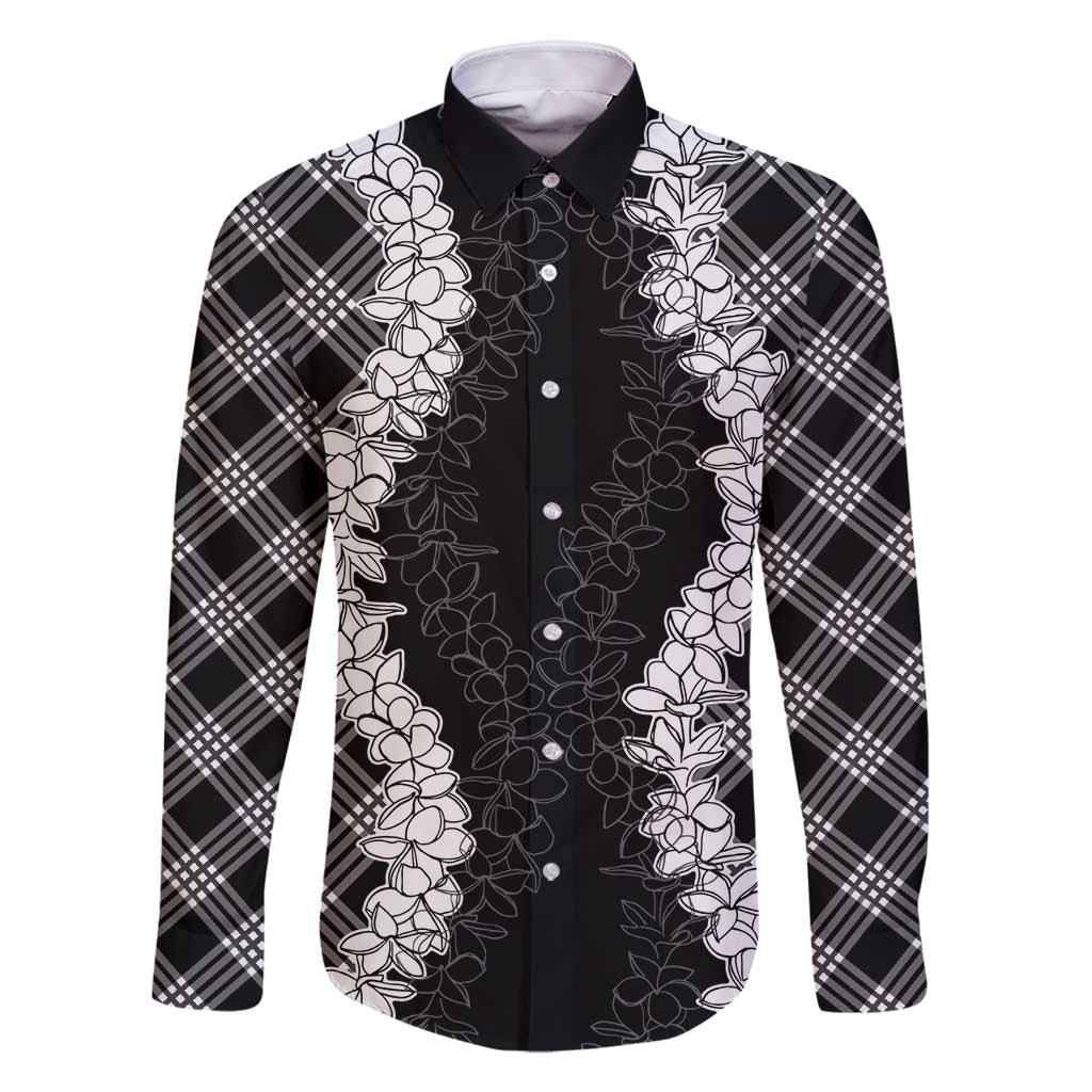 Hawaii Aloha Plumeria Lei Black Palaka Family Matching Off Shoulder Short Dress and Hawaiian Shirt - Polynesian Pride