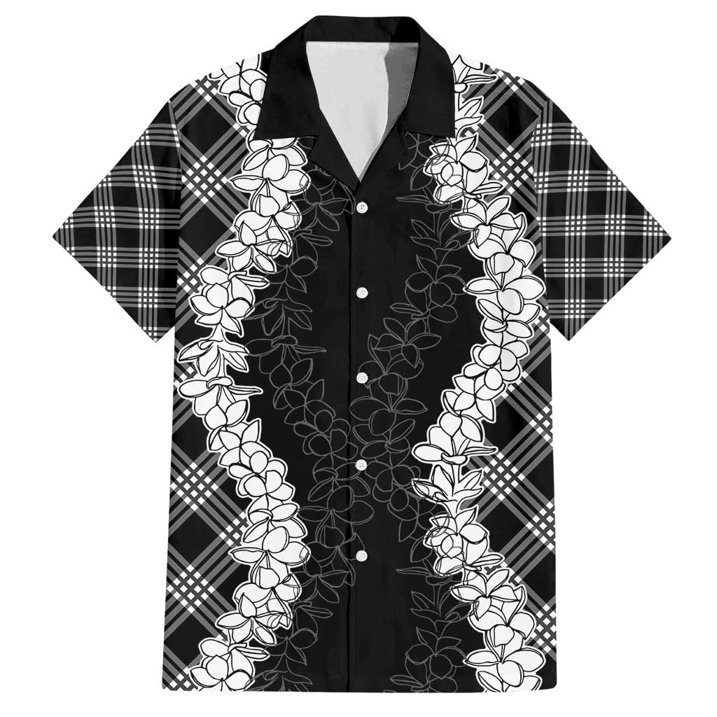 Hawaii Aloha Plumeria Lei Black Palaka Family Matching Puletasi and Hawaiian Shirt LT7 Dad's Shirt - Short Sleeve Black - Polynesian Pride