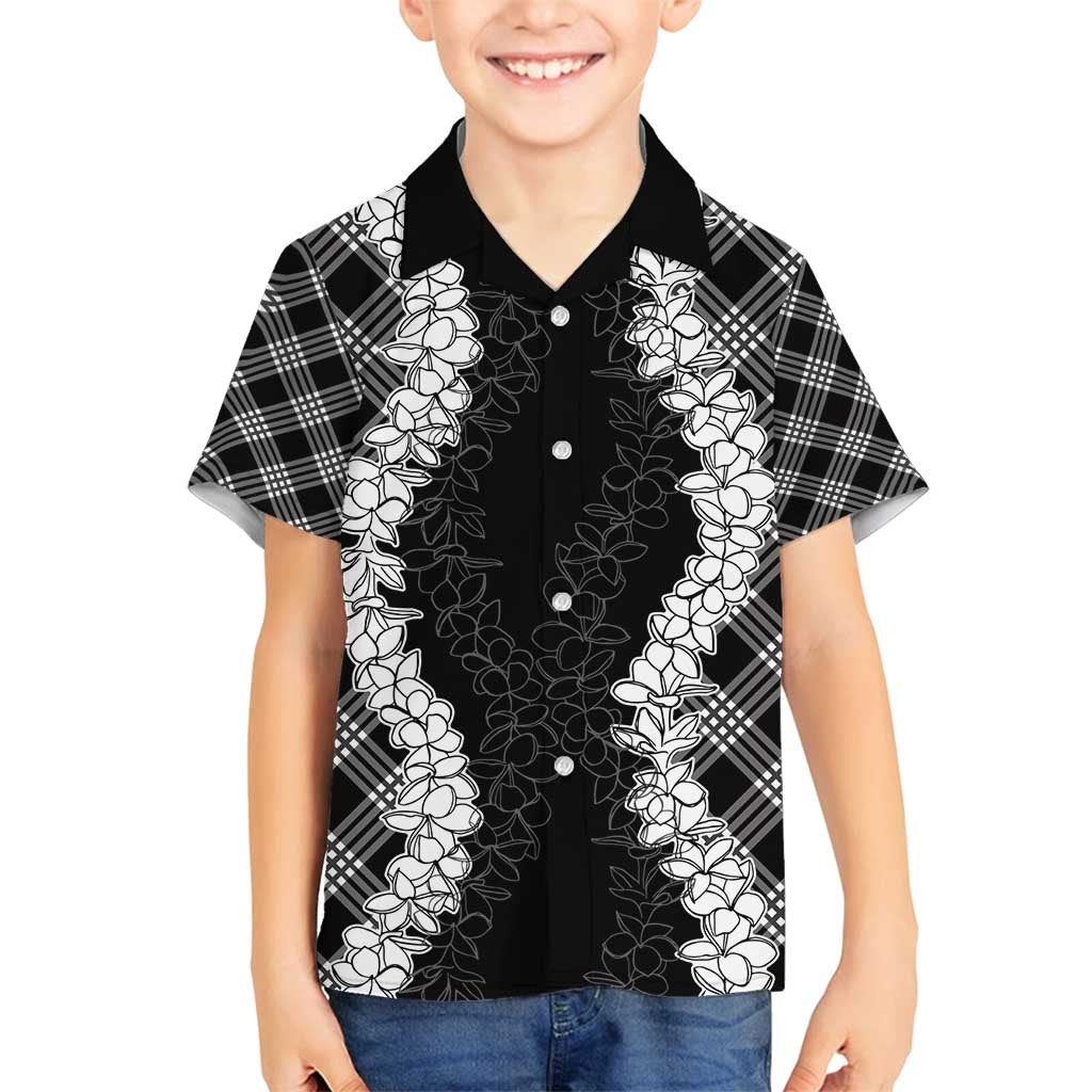 Hawaii Aloha Plumeria Lei Black Palaka Family Matching Puletasi and Hawaiian Shirt LT7 Son's Shirt Black - Polynesian Pride