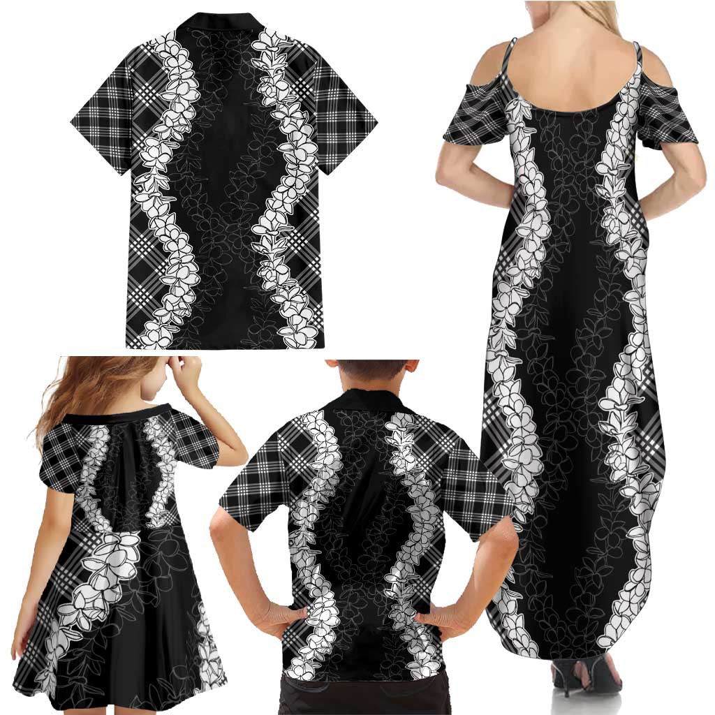 Hawaii Aloha Plumeria Lei Black Palaka Family Matching Summer Maxi Dress and Hawaiian Shirt - Polynesian Pride