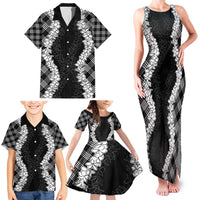 Hawaii Aloha Plumeria Lei Black Palaka Family Matching Tank Maxi Dress and Hawaiian Shirt - Polynesian Pride