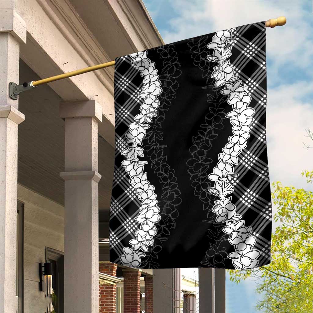Hawaii Aloha Plumeria Lei Black Palaka Garden Flag - Polynesian Pride