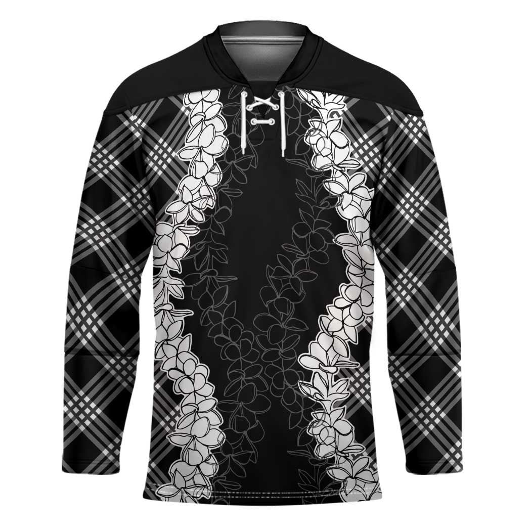 Hawaii Aloha Plumeria Lei Black Palaka Hockey Jersey - Polynesian Pride