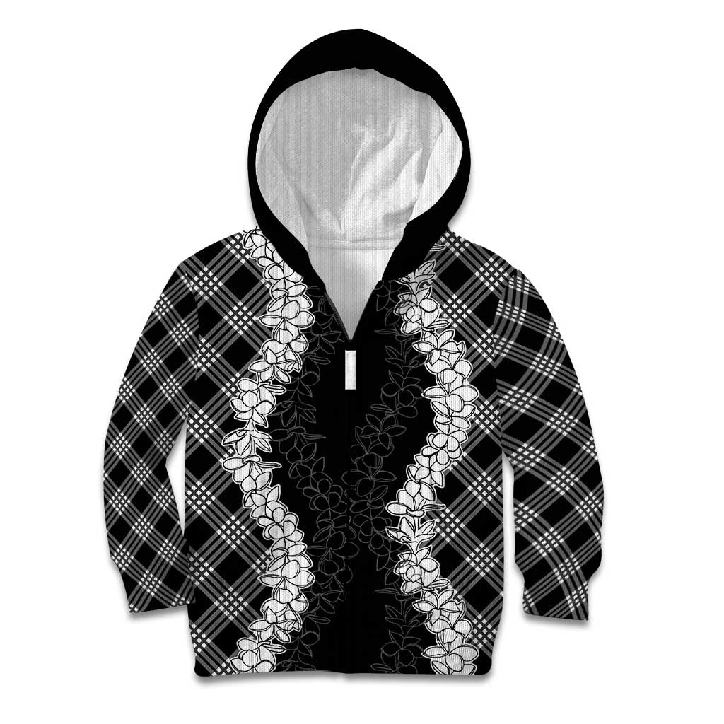 Hawaii Aloha Plumeria Lei Black Palaka Kid Hoodie - Polynesian Pride