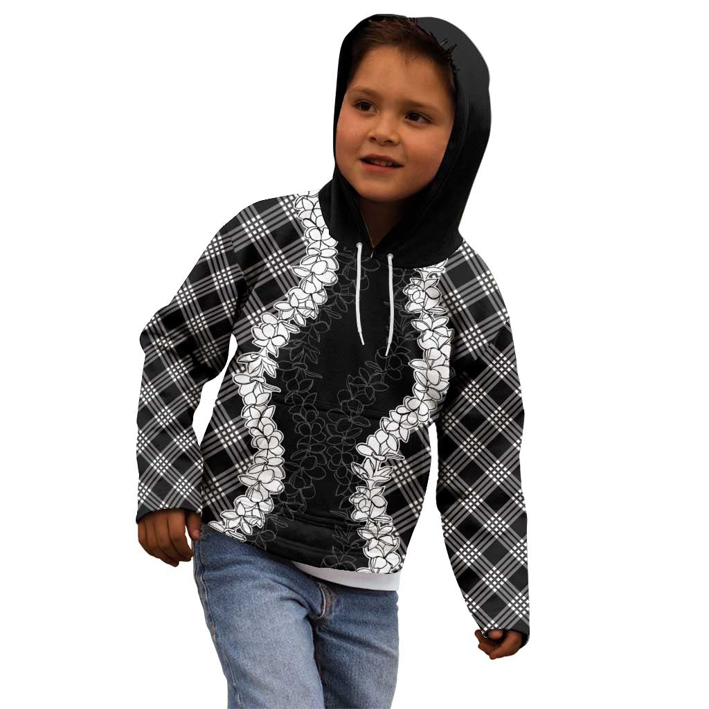 Hawaii Aloha Plumeria Lei Black Palaka Kid Hoodie - Polynesian Pride
