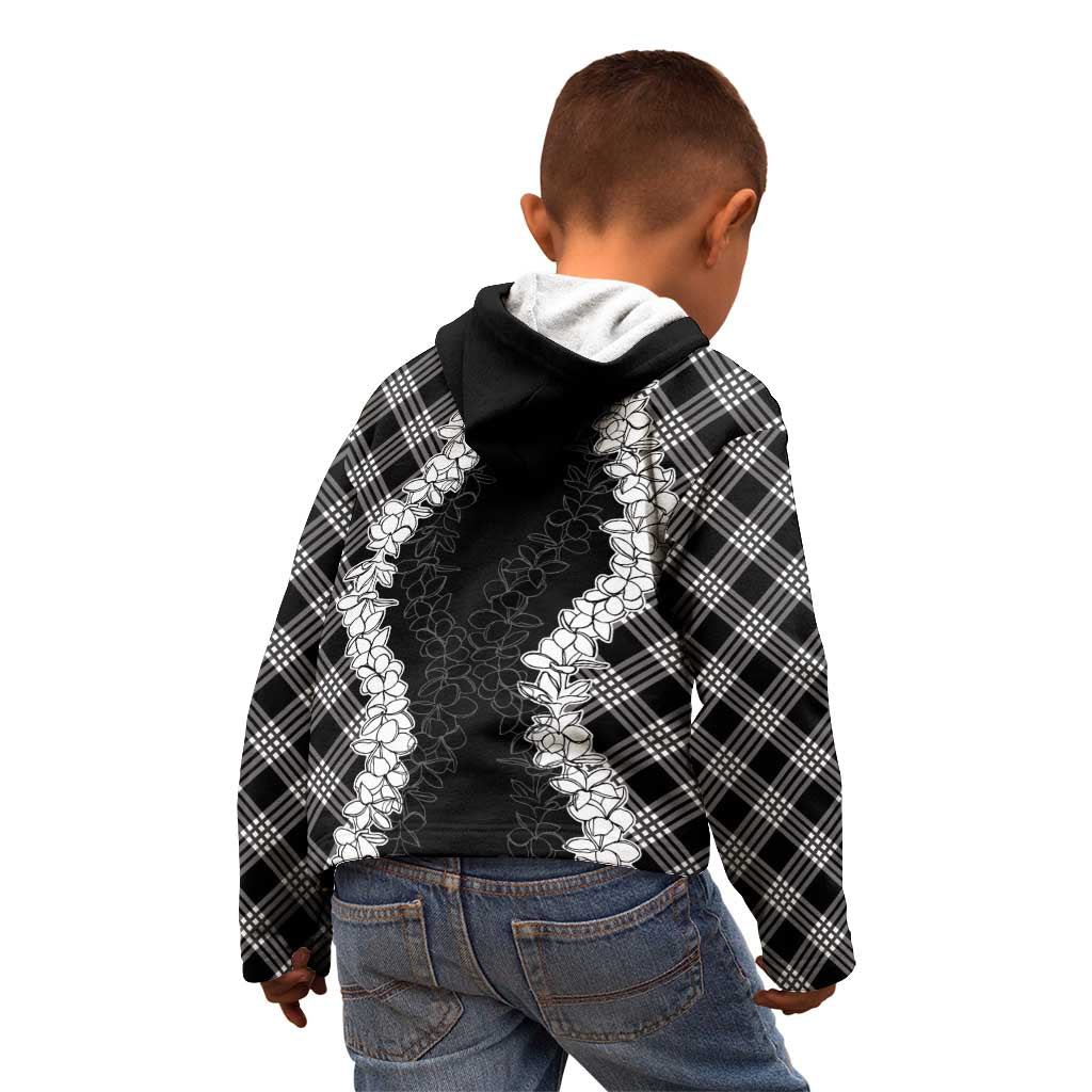 Hawaii Aloha Plumeria Lei Black Palaka Kid Hoodie - Polynesian Pride