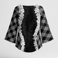 Hawaii Aloha Plumeria Lei Black Palaka Kimono Sleeve Blouse - Polynesian Pride