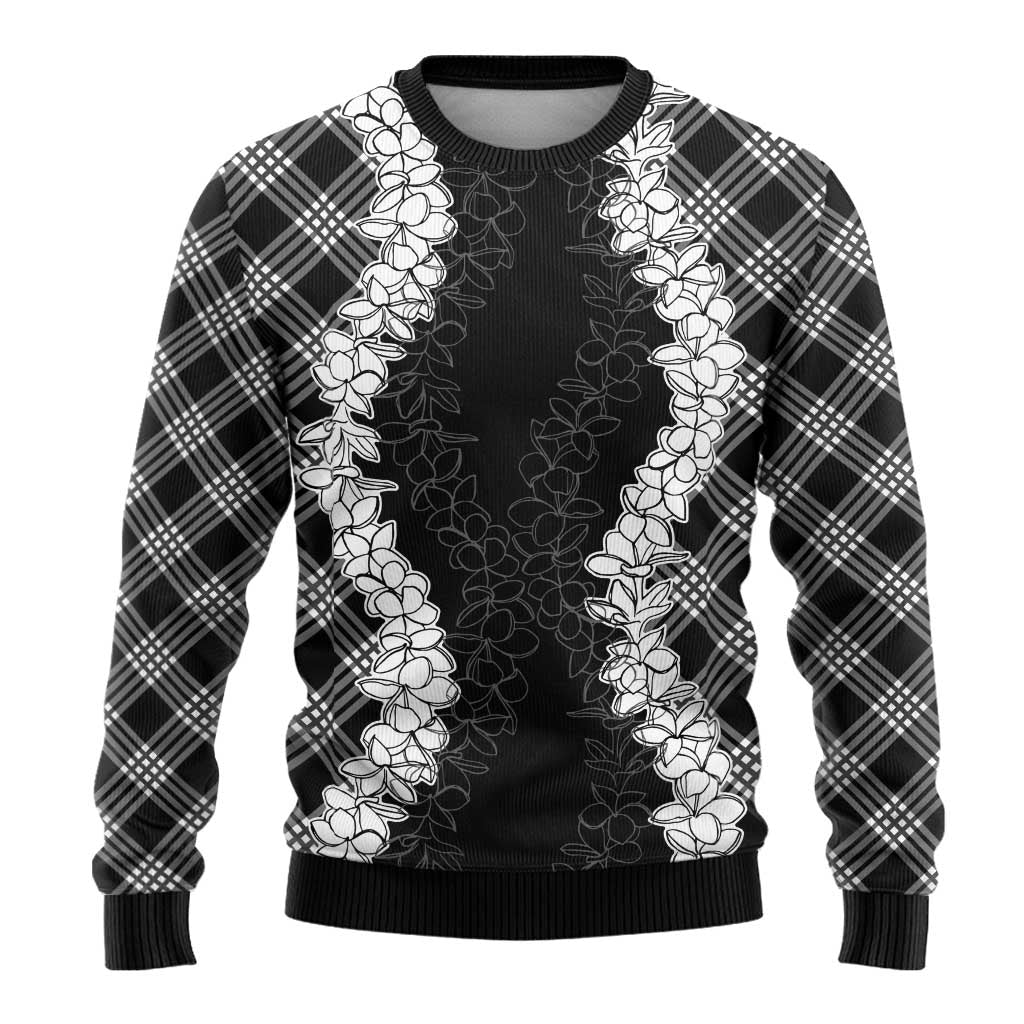 Hawaii Aloha Plumeria Lei Black Palaka Ugly Christmas Sweater - Polynesian Pride