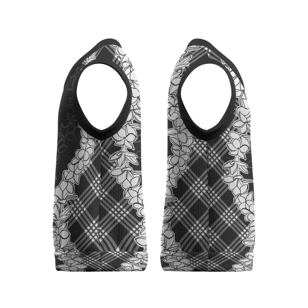 Hawaii Aloha Plumeria Lei Black Palaka Christmas Knitted V-Neck Vest - Polynesian Pride