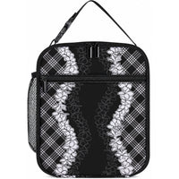 Hawaii Aloha Plumeria Lei Black Palaka Lunch Bag LT7 10.2 × 8.3 × 4.3 inch Black - Polynesian Pride