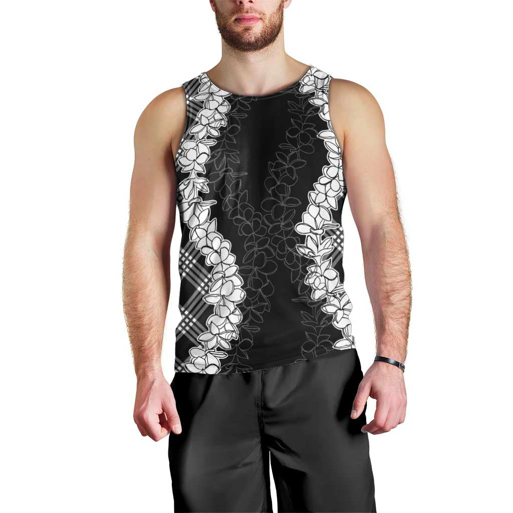 Hawaii Aloha Plumeria Lei Black Palaka Men Tank Top - Polynesian Pride
