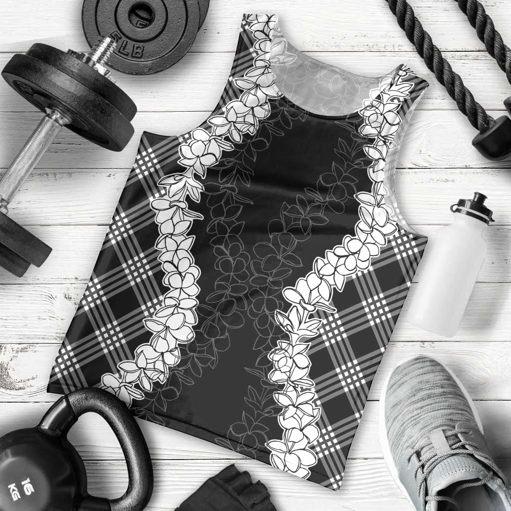 Hawaii Aloha Plumeria Lei Black Palaka Men Tank Top - Polynesian Pride