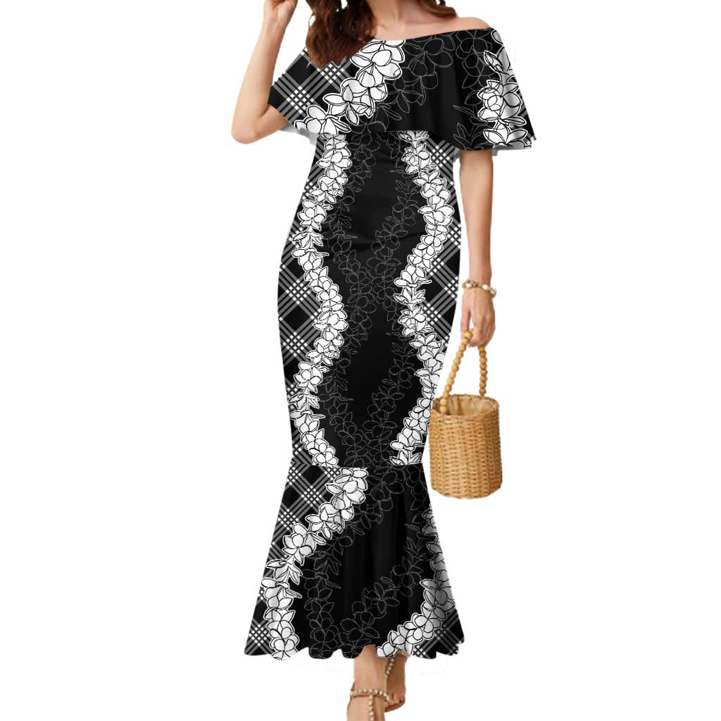 Hawaii Aloha Plumeria Lei Black Palaka Mermaid Dress - Polynesian Pride