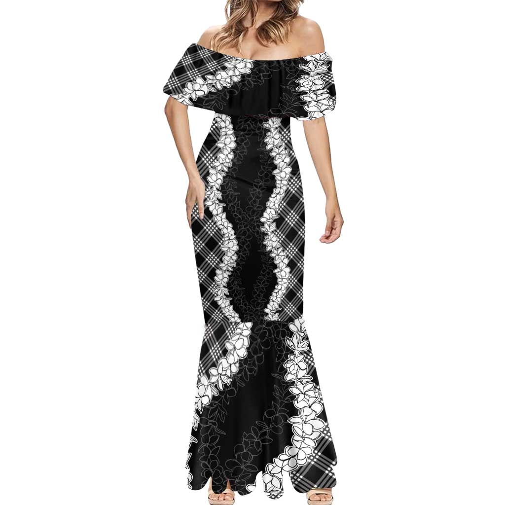 Hawaii Aloha Plumeria Lei Black Palaka Mermaid Dress - Polynesian Pride
