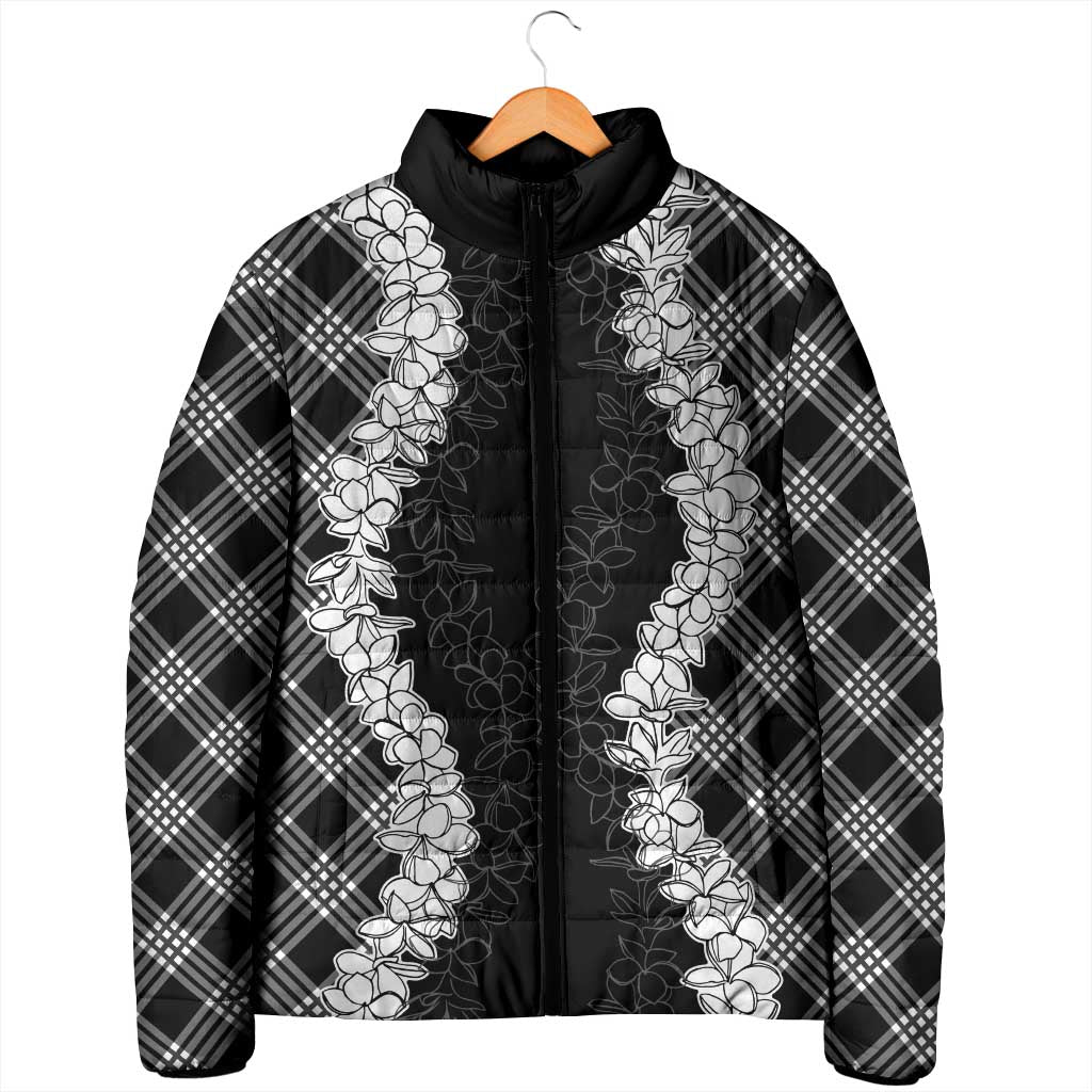 Hawaii Aloha Plumeria Lei Black Palaka Padded Jacket - Polynesian Pride