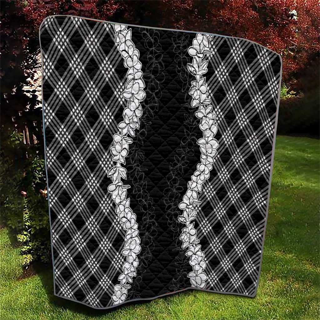 Hawaii Aloha Plumeria Lei Black Palaka Quilt - Polynesian Pride