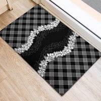 Hawaii Aloha Plumeria Lei Black Palaka Rubber Doormat - Polynesian Pride