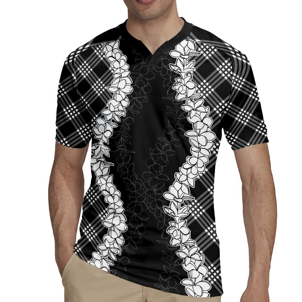 Hawaii Aloha Plumeria Lei Black Palaka Rugby Jersey - Polynesian Pride