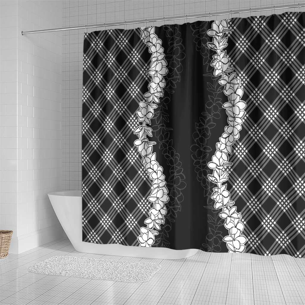 Hawaii Aloha Plumeria Lei Black Palaka Shower Curtain - Polynesian Pride