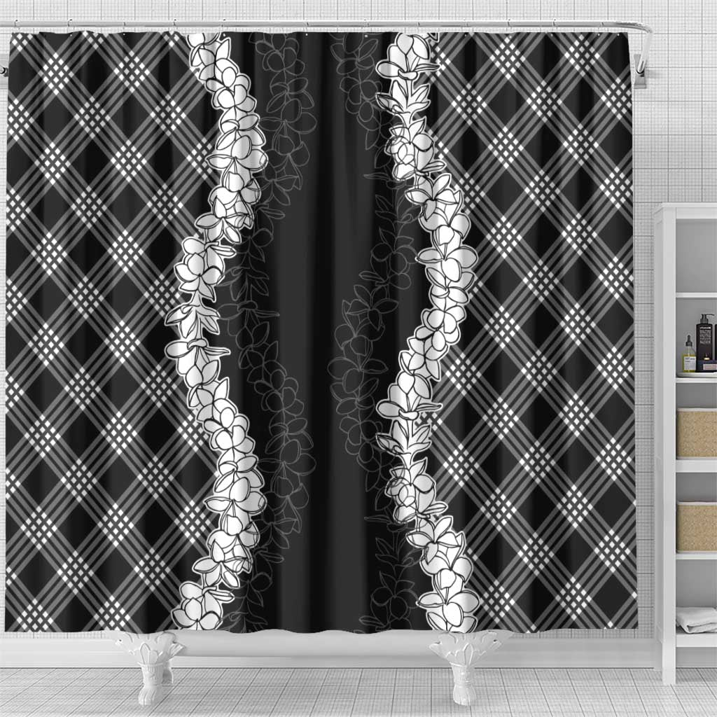 Hawaii Aloha Plumeria Lei Black Palaka Shower Curtain - Polynesian Pride