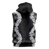 Hawaii Aloha Plumeria Lei Black Palaka Sleeveless Hoodie - Polynesian Pride
