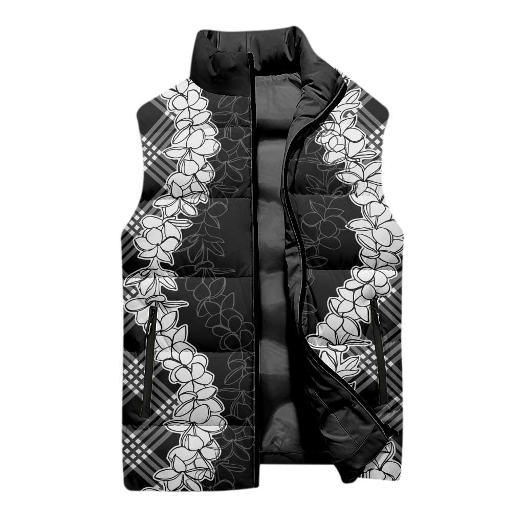 Hawaii Aloha Plumeria Lei Black Palaka Sleeveless Puffer Jacket - Polynesian Pride