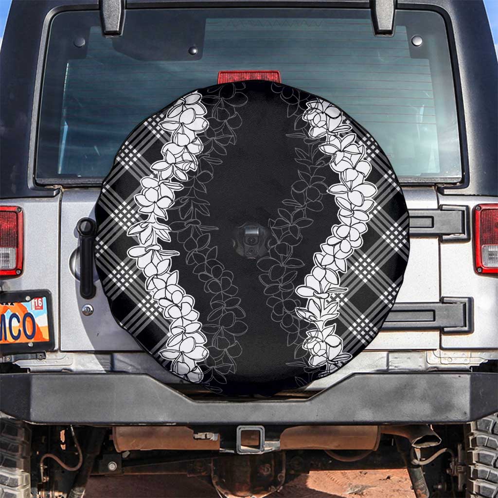 Hawaii Aloha Plumeria Lei Black Palaka Spare Tire Cover - Polynesian Pride
