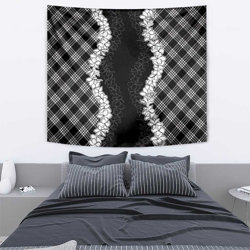 Hawaii Aloha Plumeria Lei Black Palaka Tapestry - Polynesian Pride