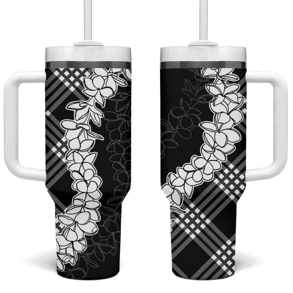 Hawaii Aloha Plumeria Lei Black Palaka Tumbler With Handle - Polynesian Pride