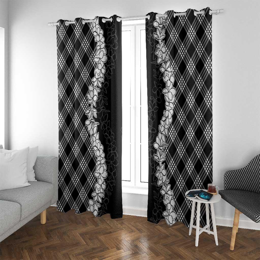 Hawaii Aloha Plumeria Lei Black Palaka Window Curtain - Polynesian Pride