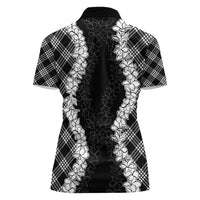Hawaii Aloha Plumeria Lei Black Palaka Women Polo Shirt - Polynesian Pride