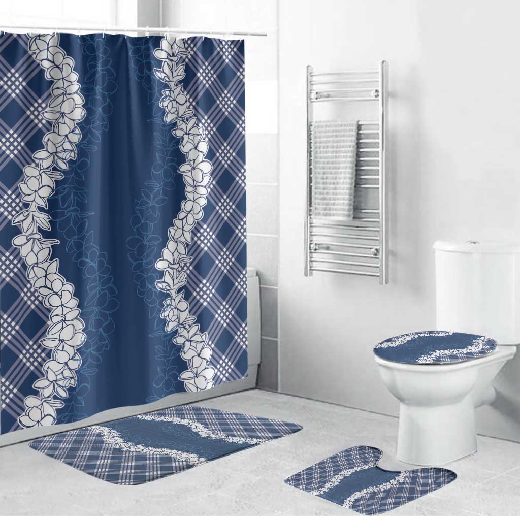 Hawaii Aloha Plumeria Lei Navy Palaka Bathroom Set - Polynesian Pride