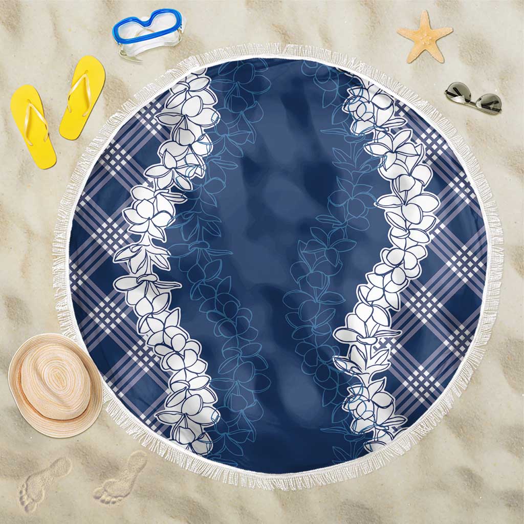Hawaii Aloha Plumeria Lei Navy Palaka Beach Blanket - Polynesian Pride