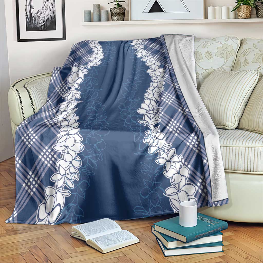 Hawaii Aloha Plumeria Lei Navy Palaka Blanket - Polynesian Pride