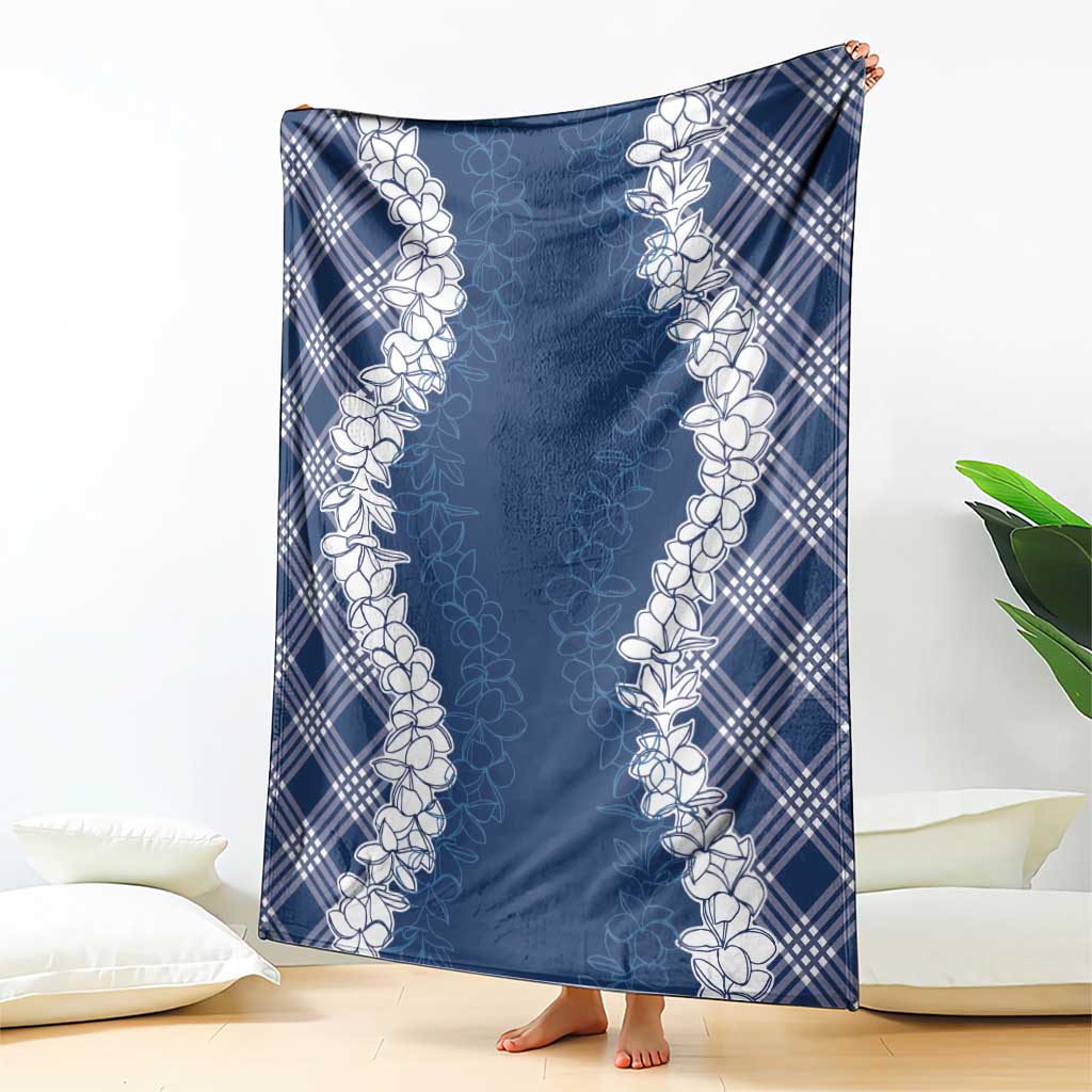 Hawaii Aloha Plumeria Lei Navy Palaka Blanket - Polynesian Pride