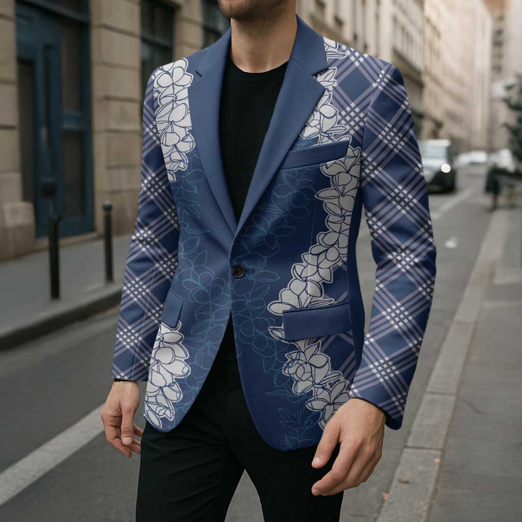Hawaii Aloha Plumeria Lei Navy Palaka Blazer - Polynesian Pride