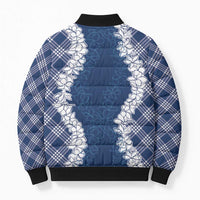Hawaii Aloha Plumeria Lei Navy Palaka Bomber Puffer Jacket - Polynesian Pride