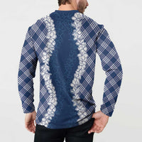 Hawaii Aloha Plumeria Lei Navy Palaka Button Sweatshirt - Polynesian Pride