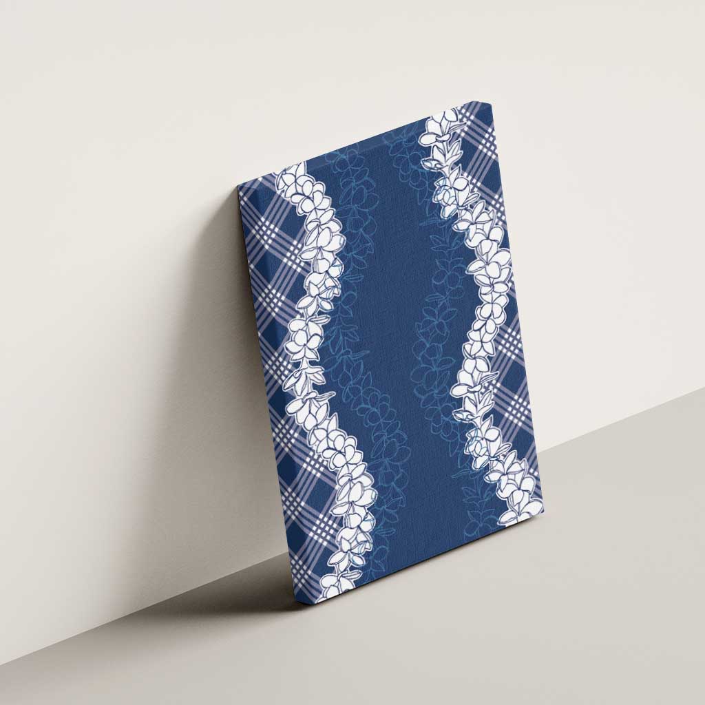 Hawaii Aloha Plumeria Lei Navy Palaka Canvas Wall Art - Polynesian Pride