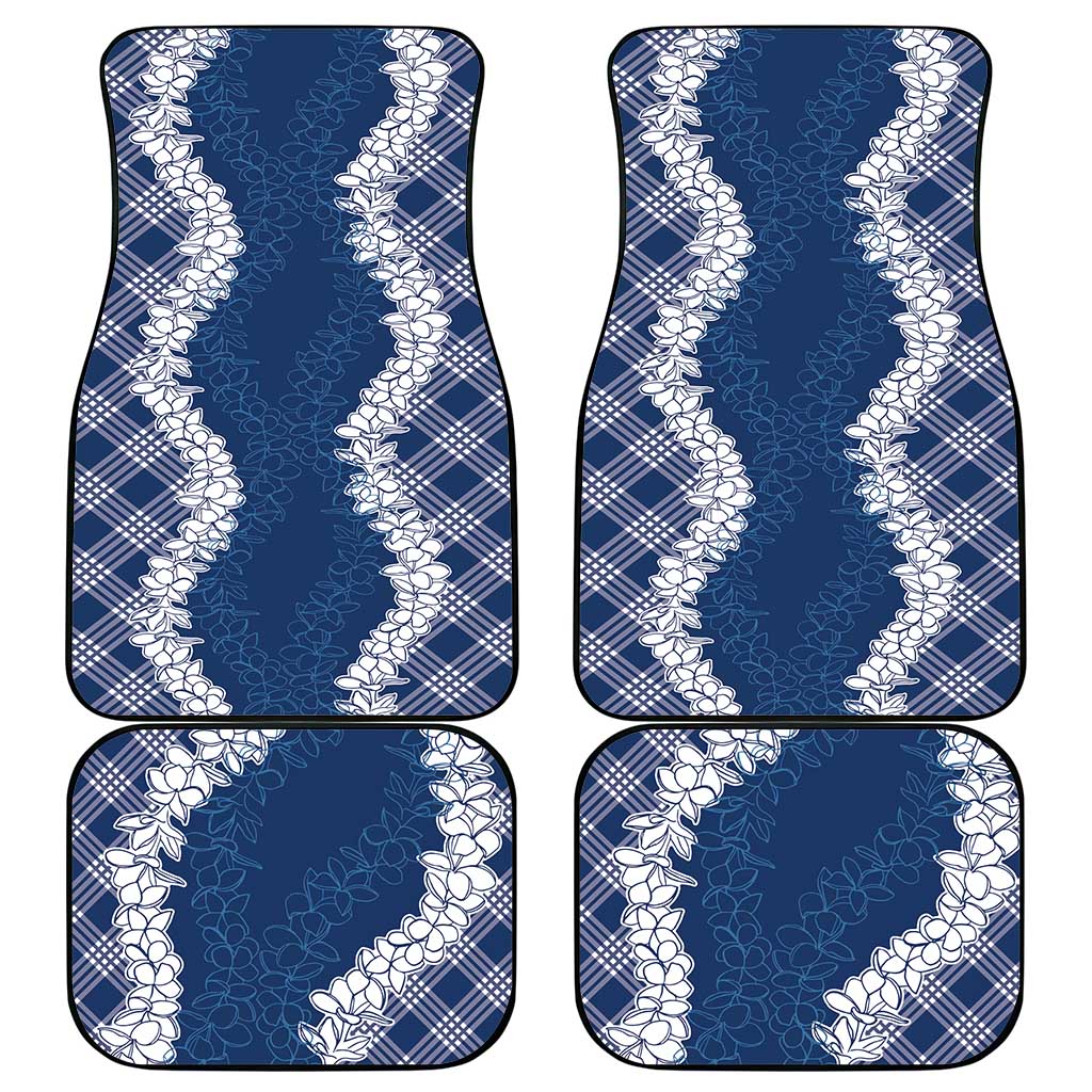 Hawaii Aloha Plumeria Lei Navy Palaka Car Mats - Polynesian Pride